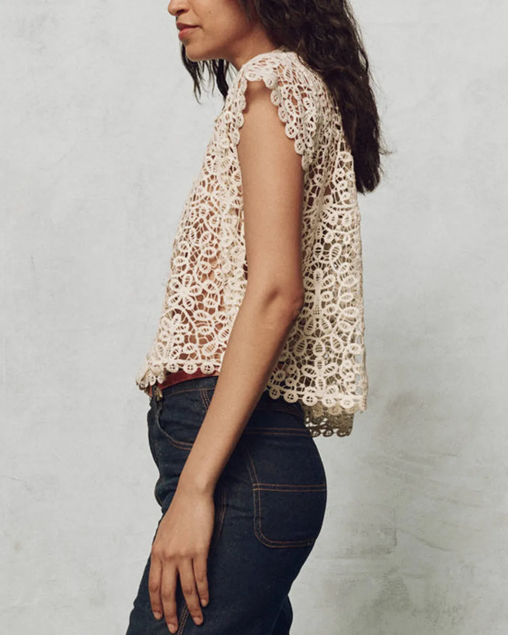 Cream Lattice Top