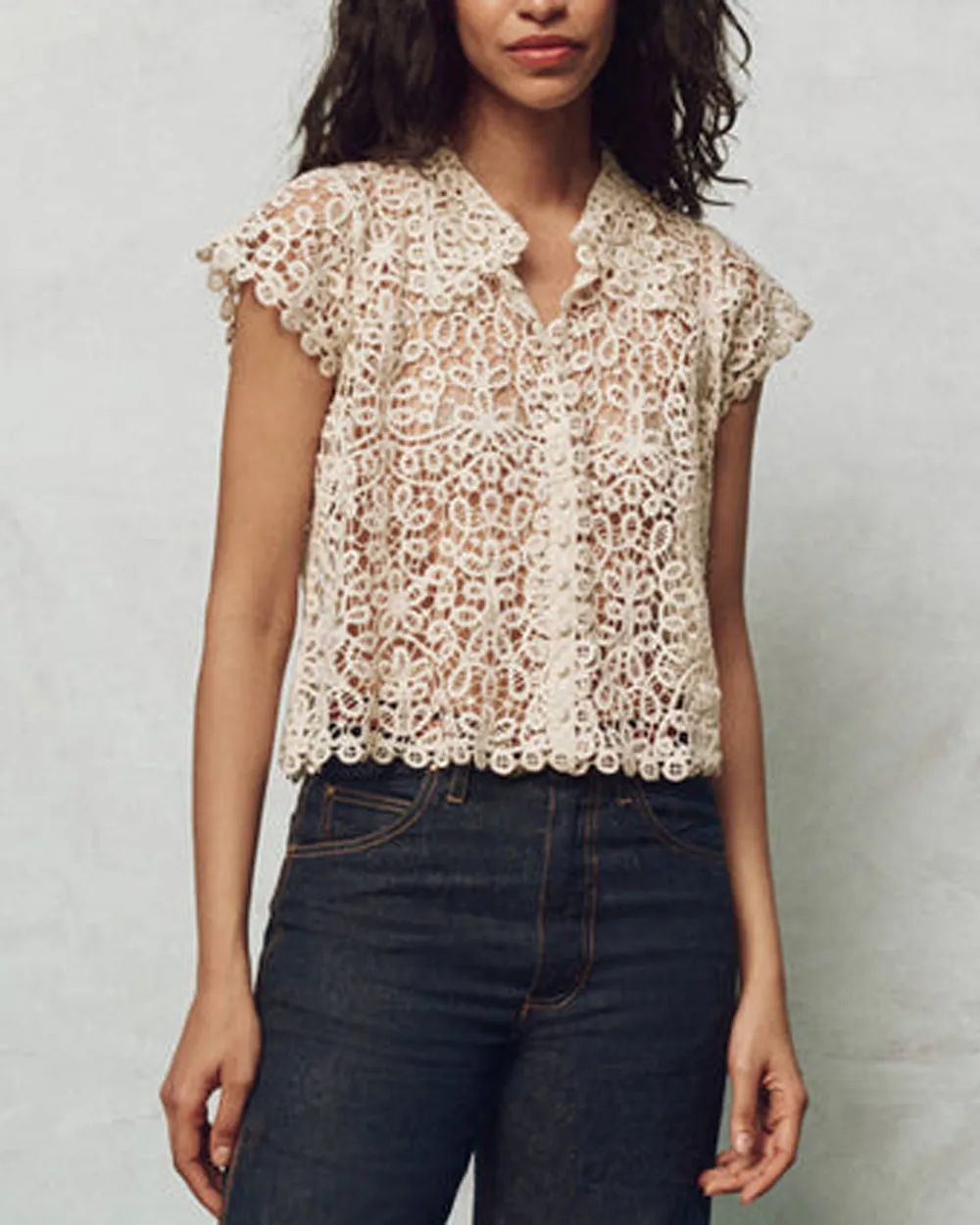 Cream Lattice Top