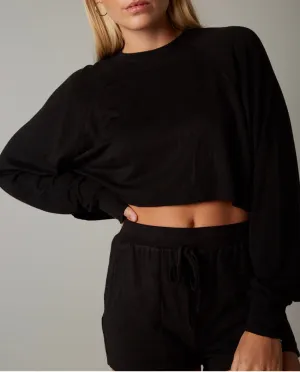 Crew Neck Raglan Sleeve Raw Hem Crop Top