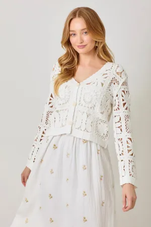 Crochet Button Up Cardigan - Off White