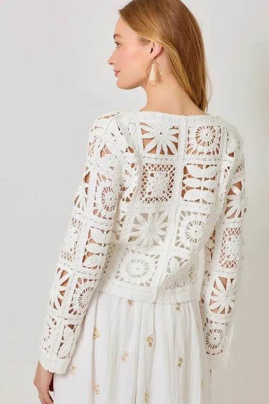 Crochet Button Up Cardigan - Off White