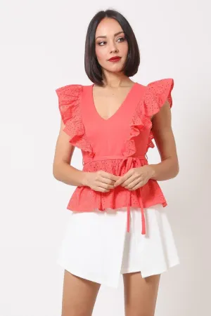 Crochet Peplum Top W/ Self -front Tie