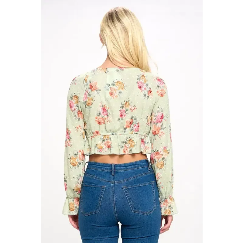 Crop blouse cardian top tie front long sleeve