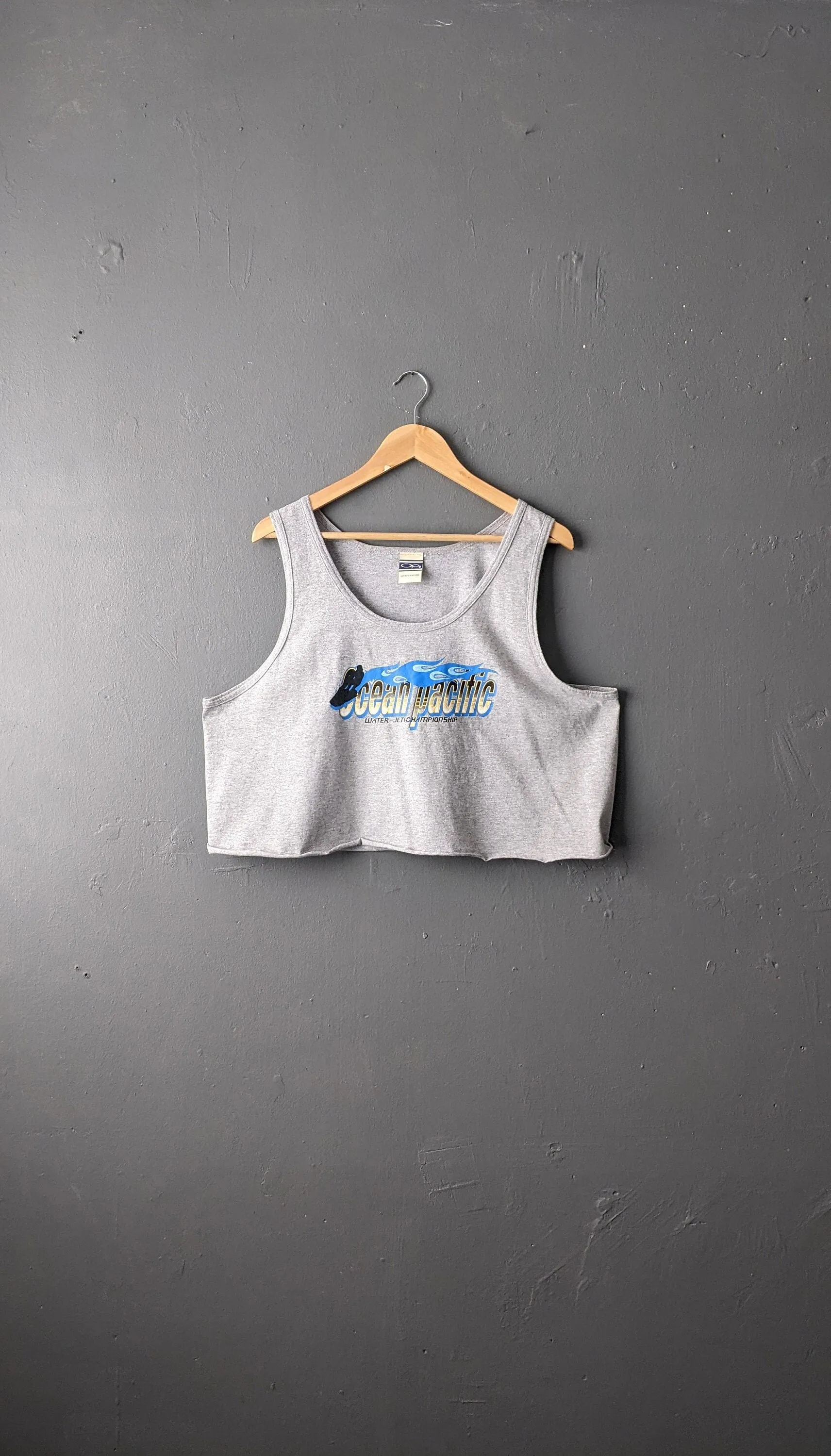 Cropped Muscle Tee by Ocean Pacific, Unisex Jet Ski Slouchy Tshirt,  L XL Plus Size