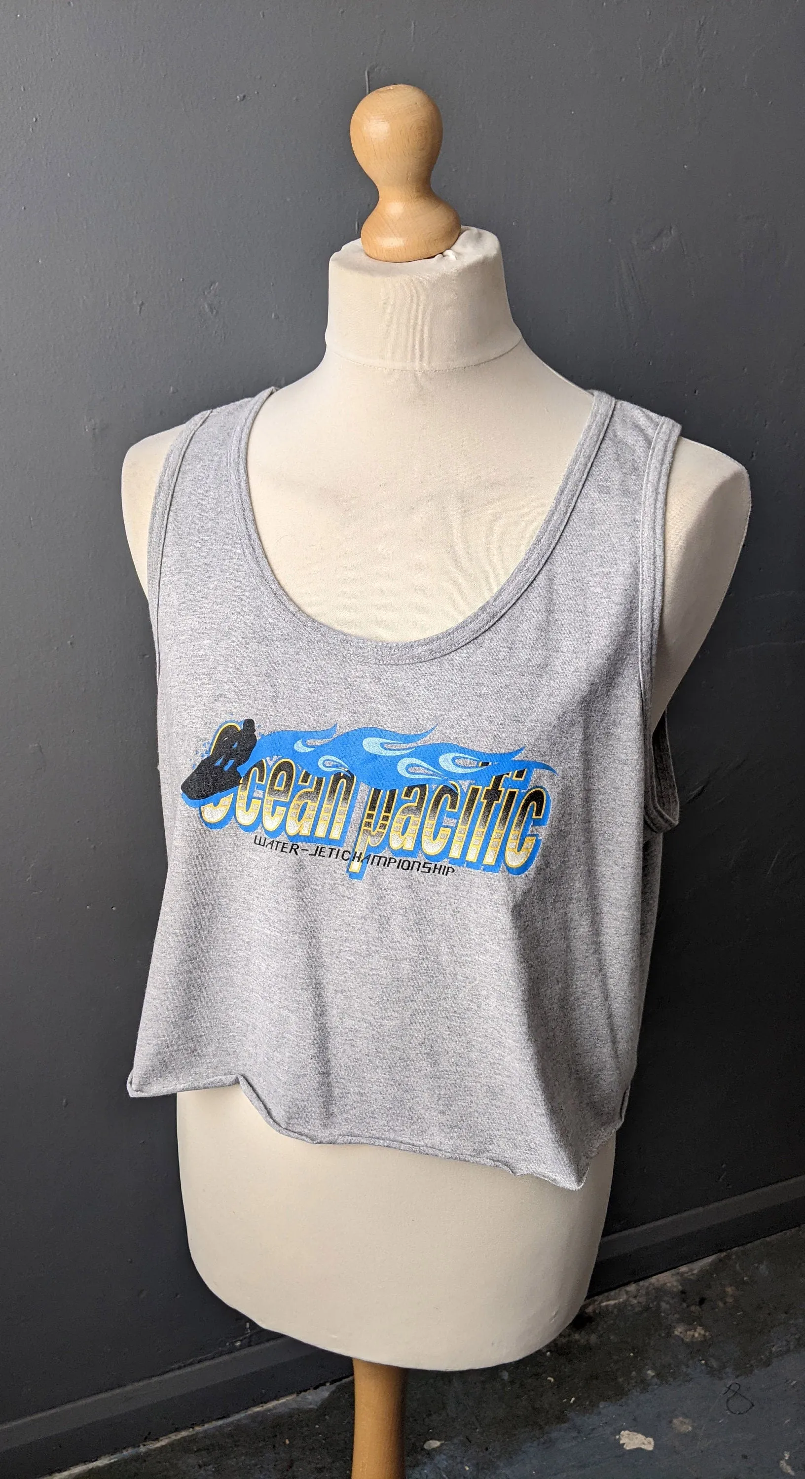 Cropped Muscle Tee by Ocean Pacific, Unisex Jet Ski Slouchy Tshirt,  L XL Plus Size