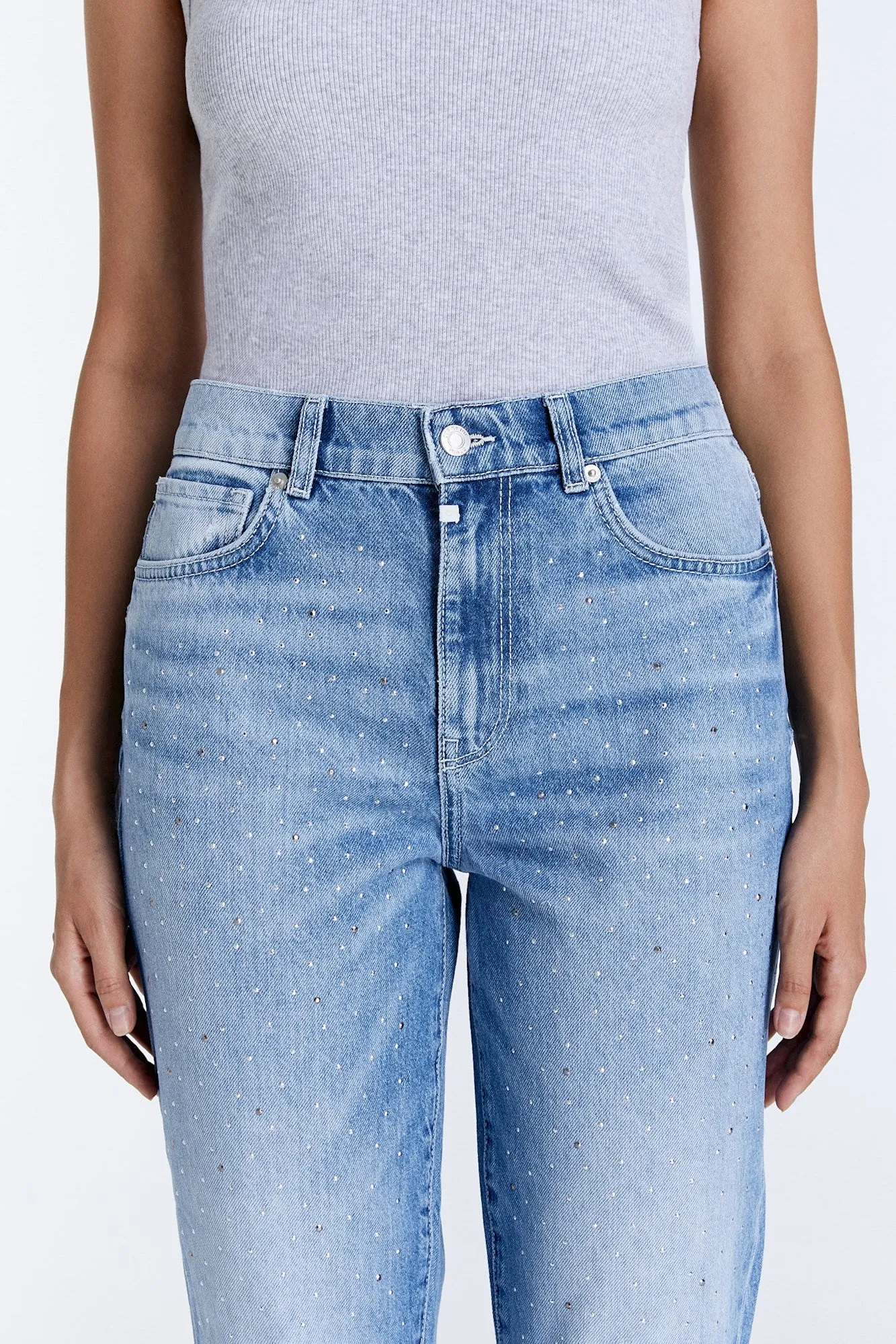 Daisy Mid Waist 5 Pocket Jeans Blue Strass