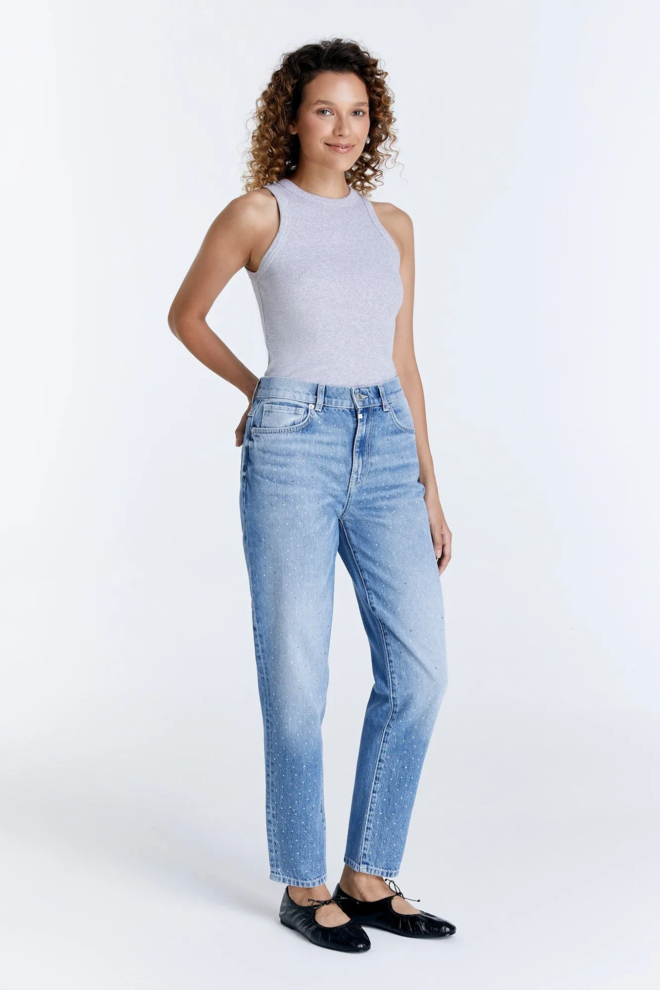 Daisy Mid Waist 5 Pocket Jeans Blue Strass