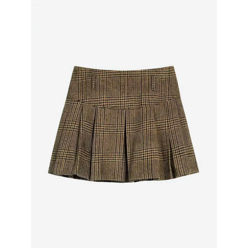 Dark Academia Plaid Two Piece Set with Jacket and Pleated Mini Skirt