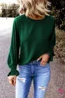 Dark Green Blouse with Ruffle Cuff