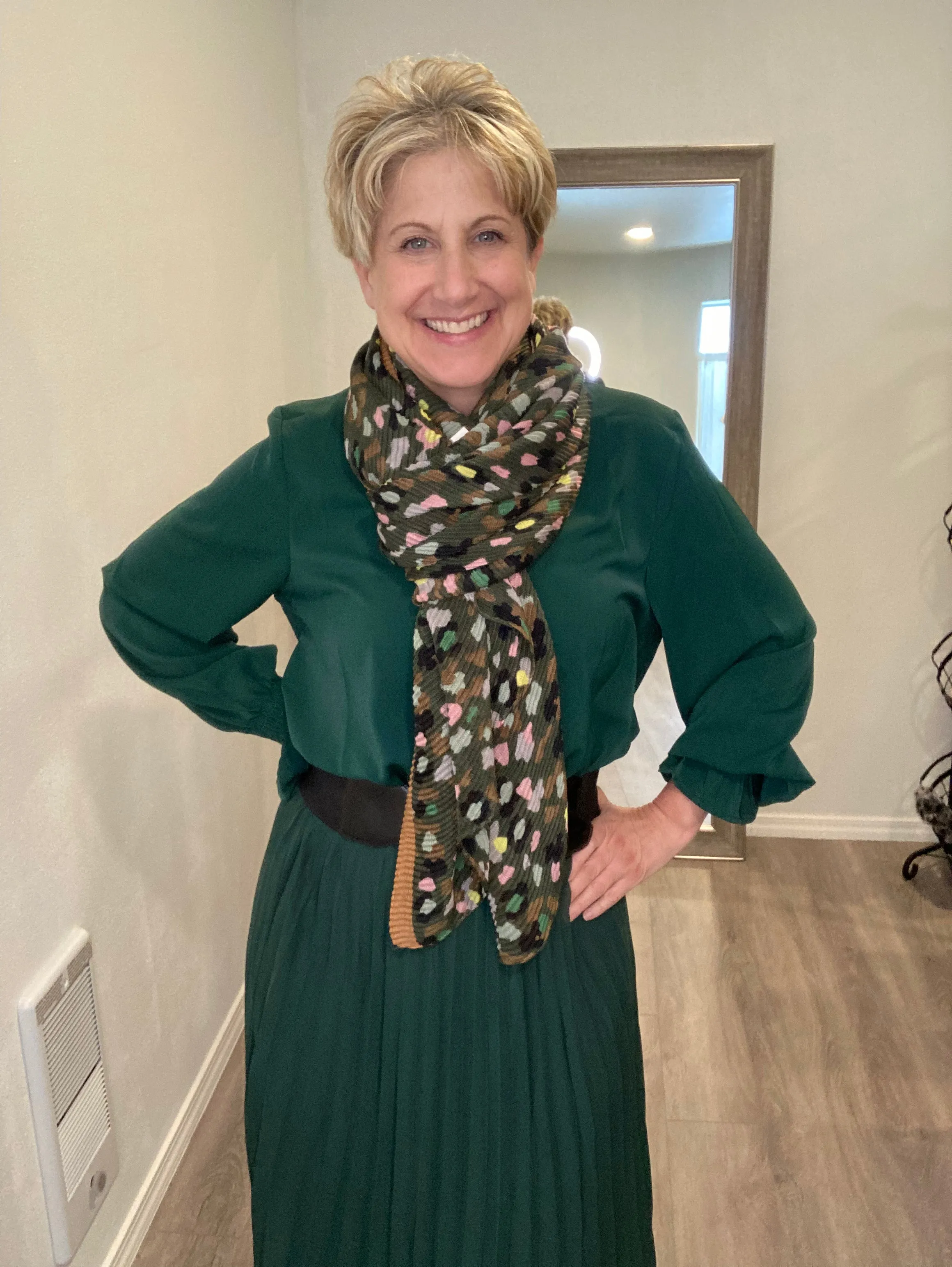 Dark Green Blouse with Ruffle Cuff