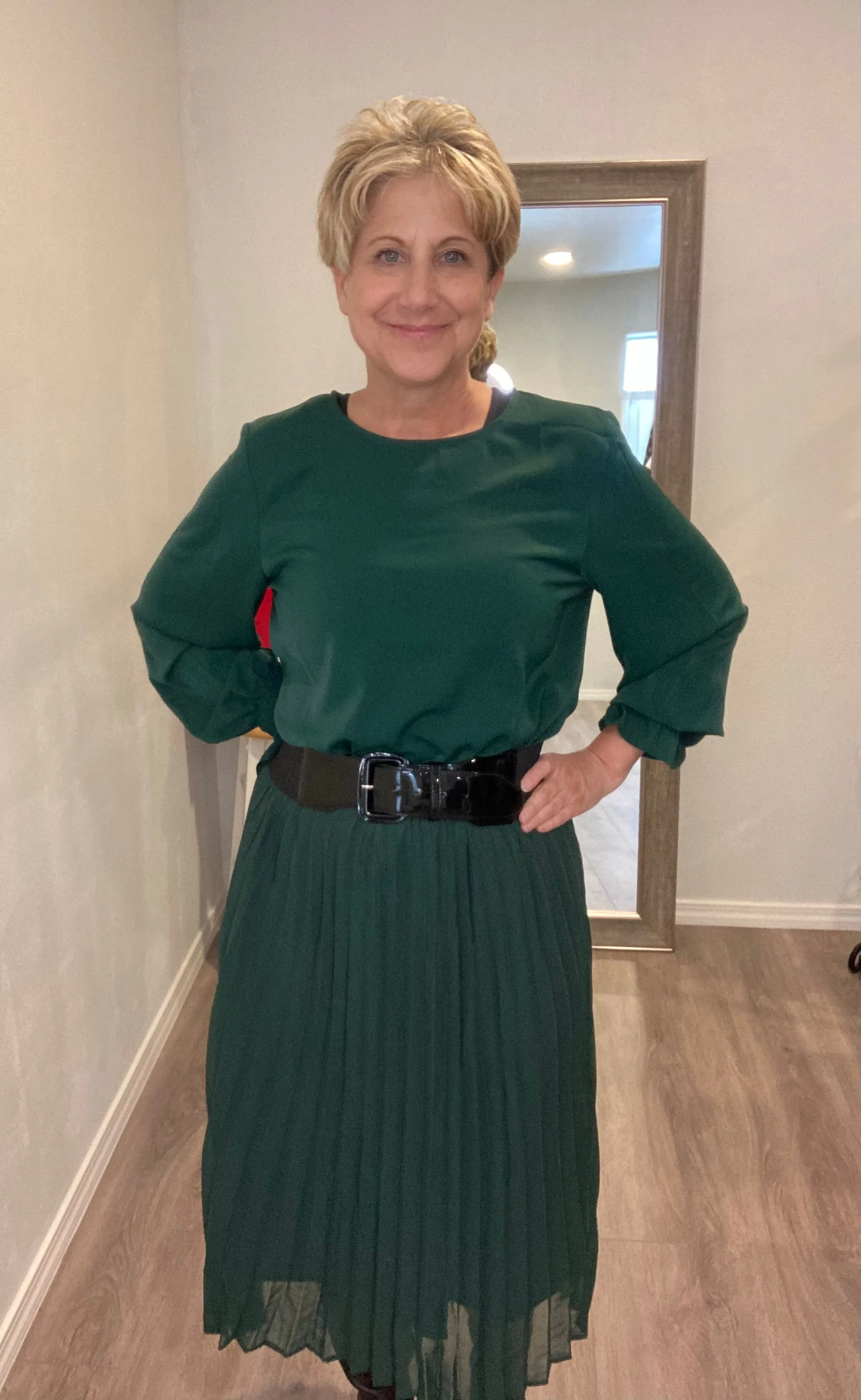 Dark Green Blouse with Ruffle Cuff