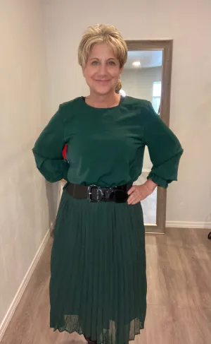 Dark Green Blouse with Ruffle Cuff