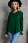 Dark Green Blouse with Ruffle Cuff