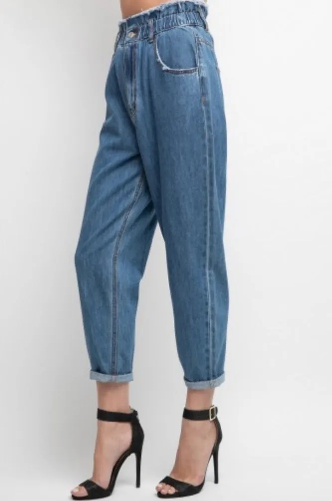 Denim Paper Bag Waist Mom Jean