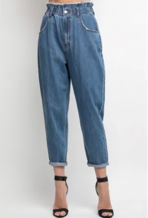 Denim Paper Bag Waist Mom Jean
