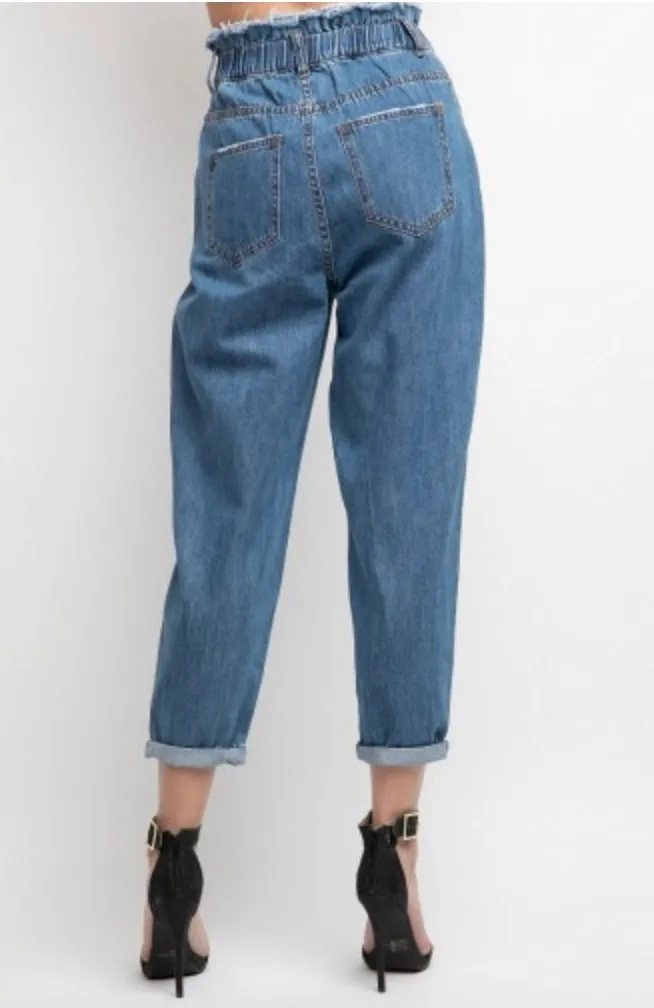 Denim Paper Bag Waist Mom Jean
