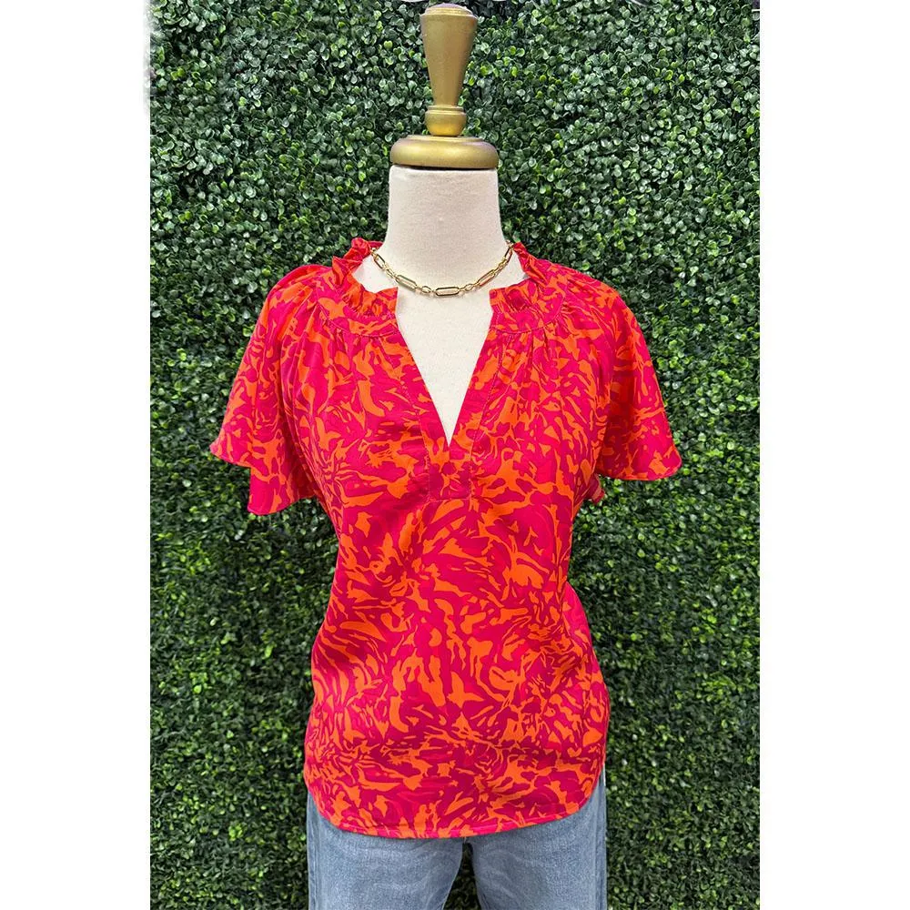 Desiree Two Tone Abstract Print Top