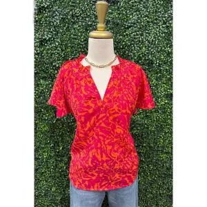 Desiree Two Tone Abstract Print Top
