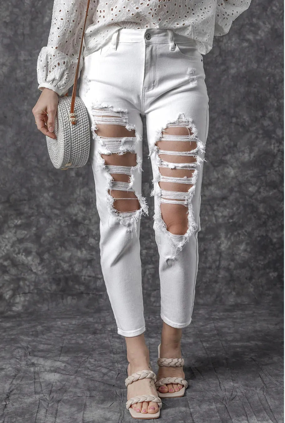 Distressed High Waisted Boyfriend Jeans