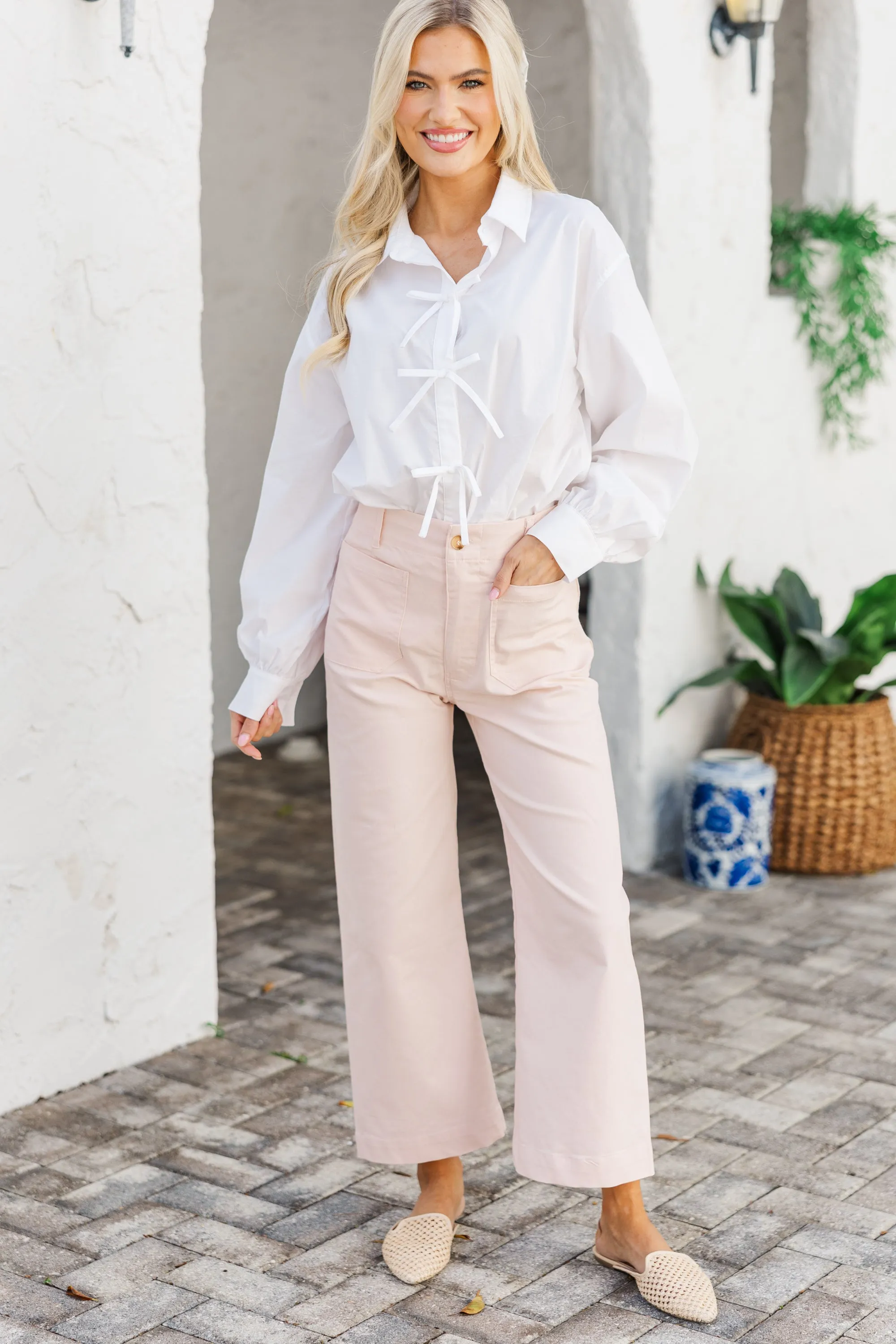 Dive In White Bow Detail Collared Shirt