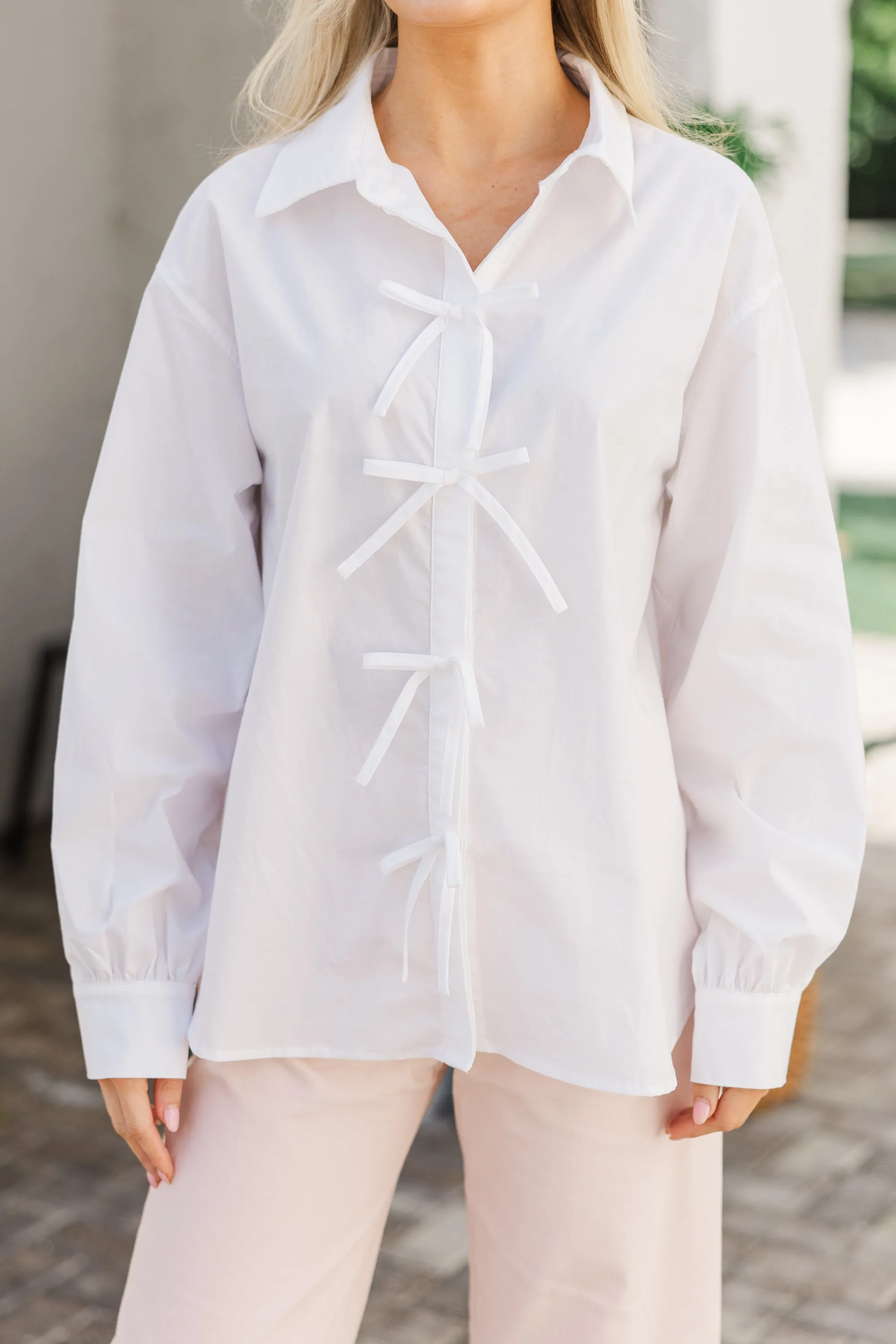 Dive In White Bow Detail Collared Shirt