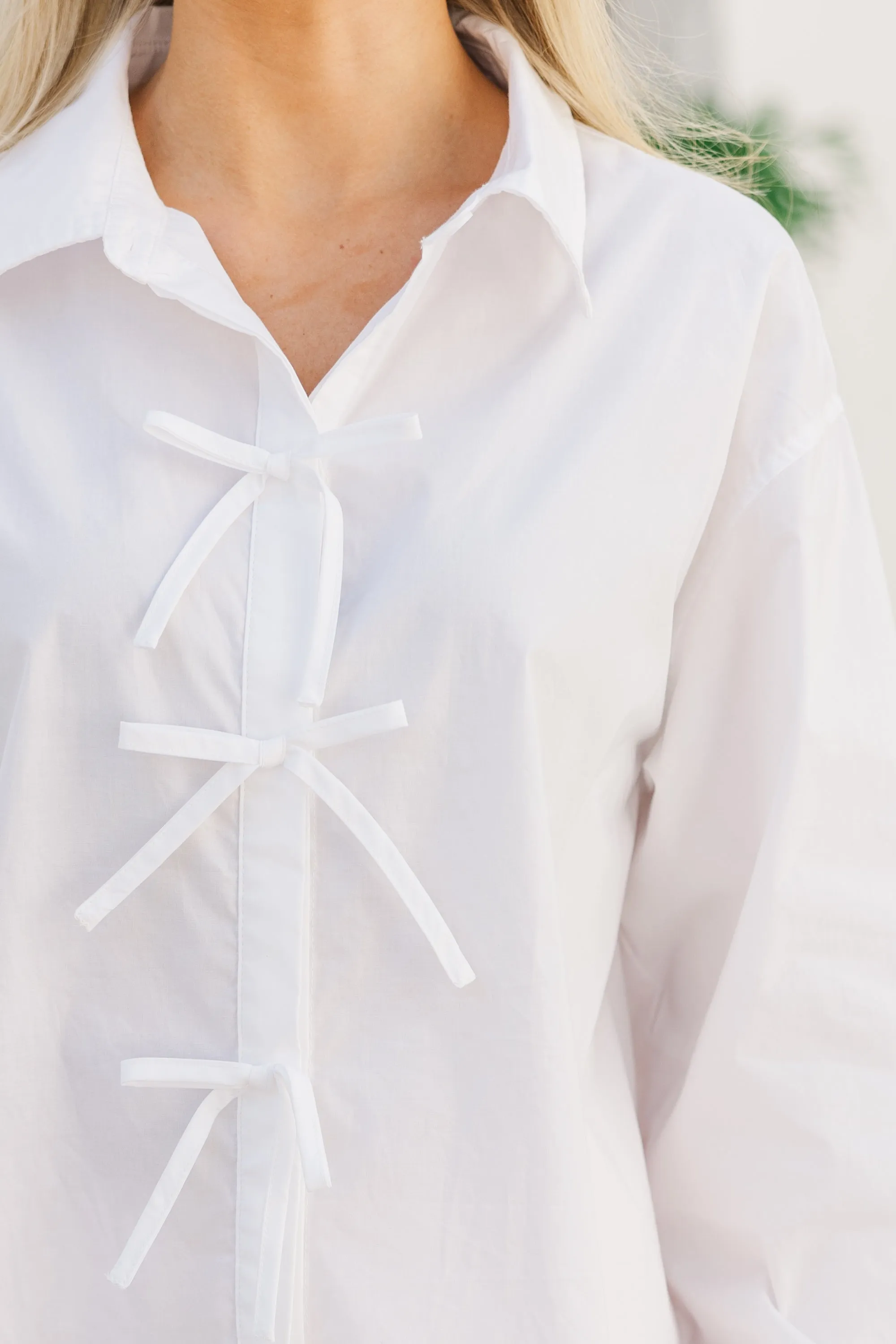 Dive In White Bow Detail Collared Shirt