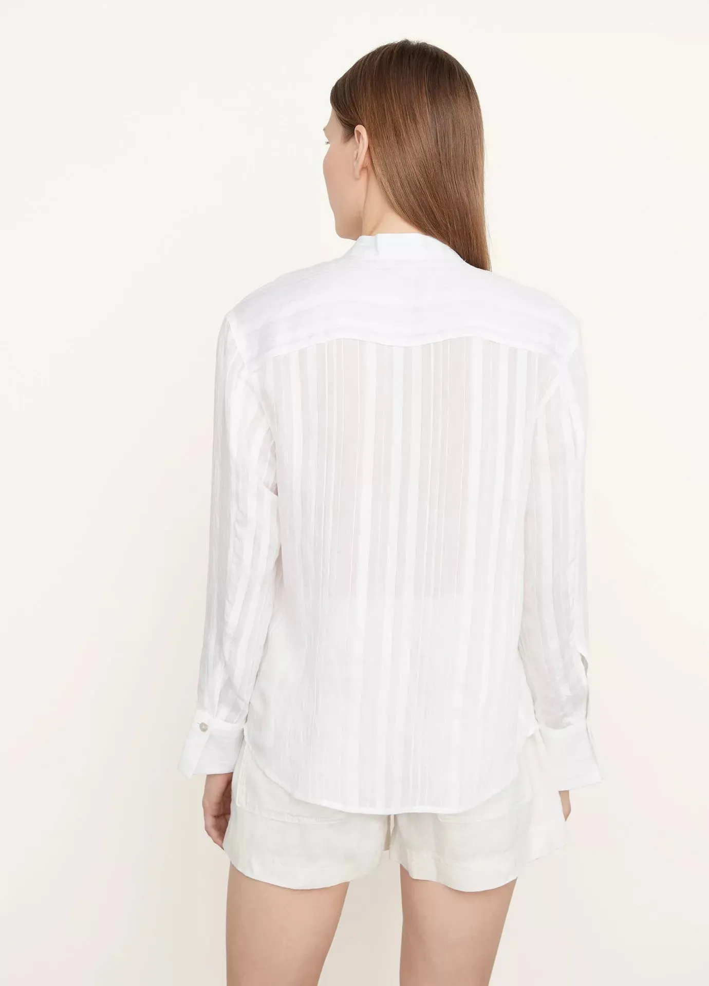 Drapey Stripe Band Collar Shirt - Optic White