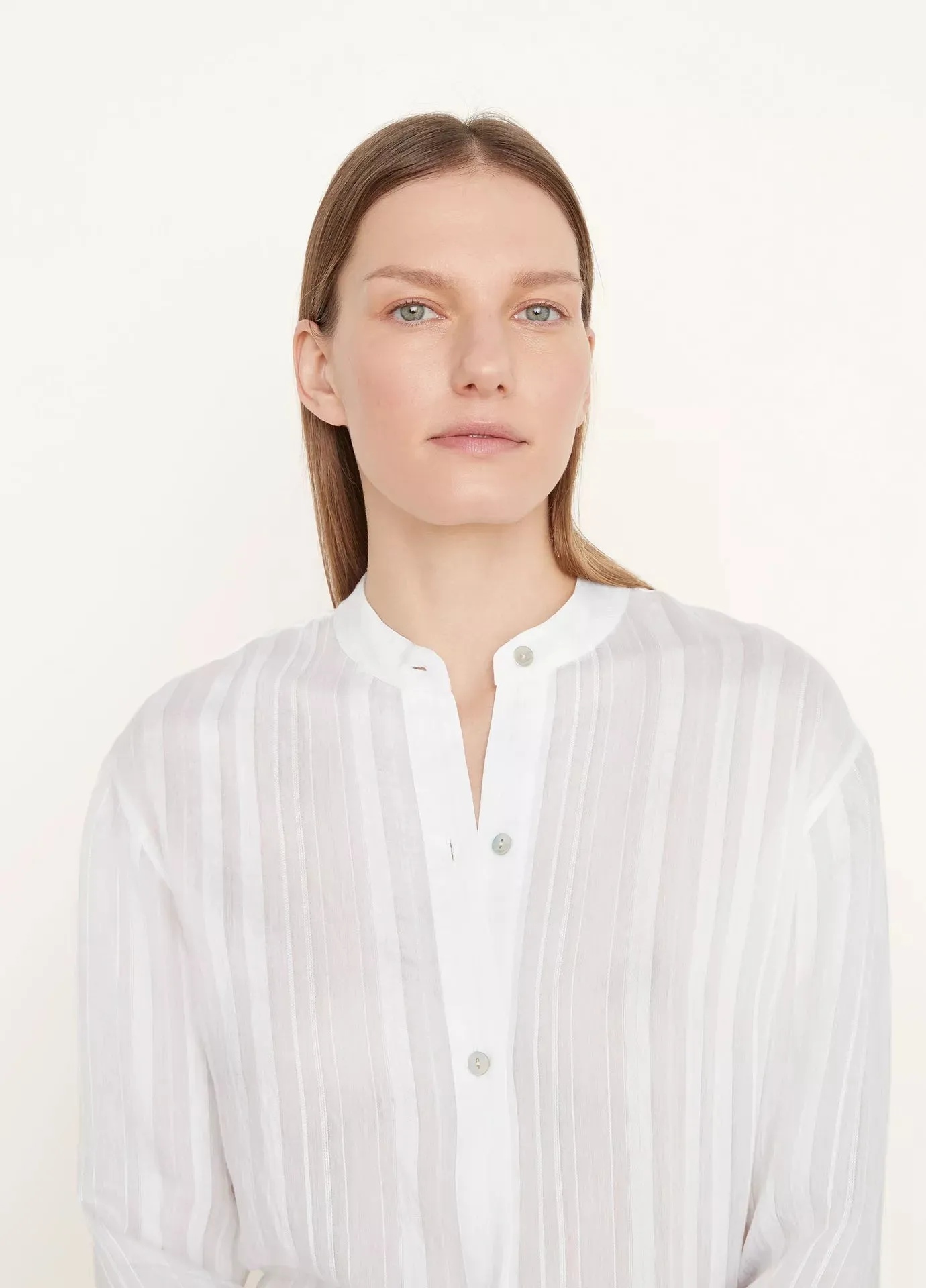 Drapey Stripe Band Collar Shirt - Optic White