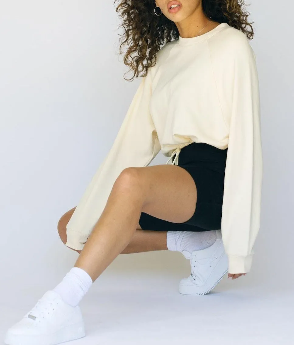 Drawstring French Terry Pullover Cropped Sweatshirt