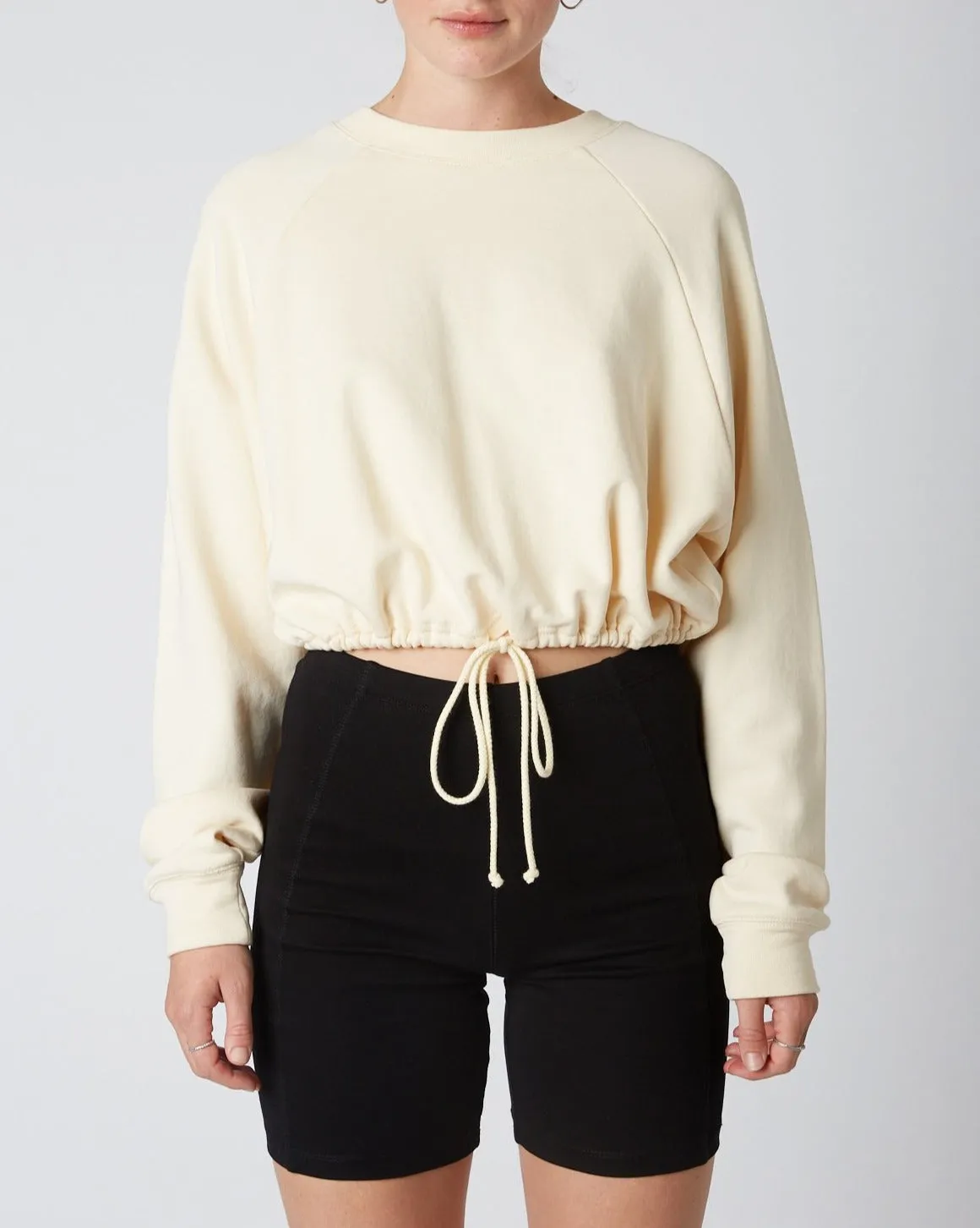 Drawstring French Terry Pullover Cropped Sweatshirt