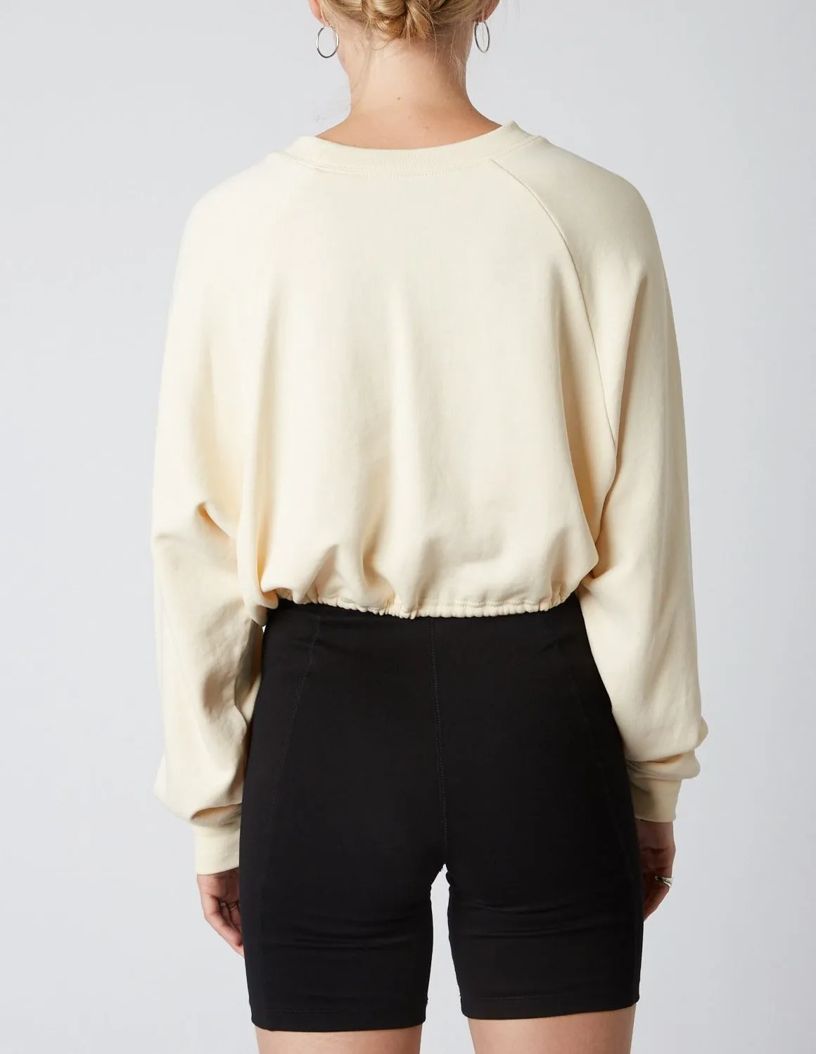 Drawstring French Terry Pullover Cropped Sweatshirt