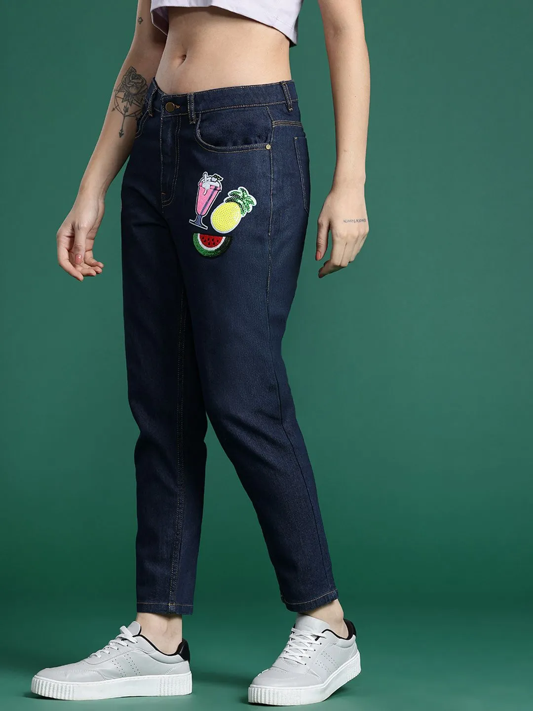 DressBerry Women Embellished Mom Fit Jeans