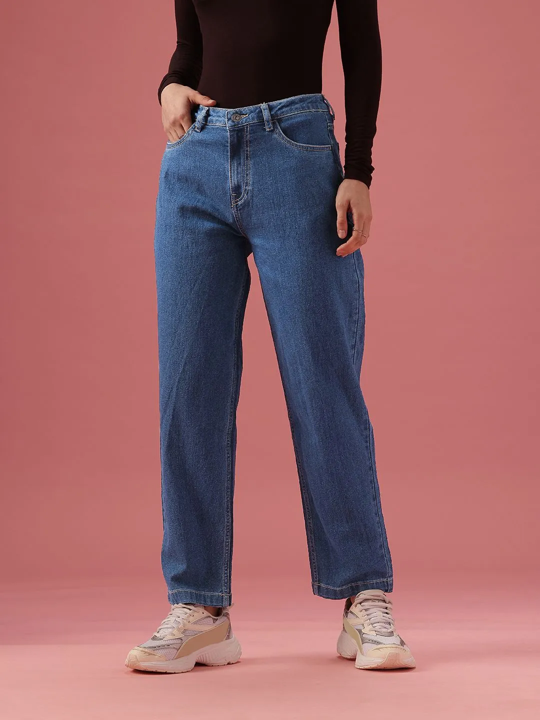 DressBerry Women Mom Fit High-Rise Light Fade Stretchable Jeans