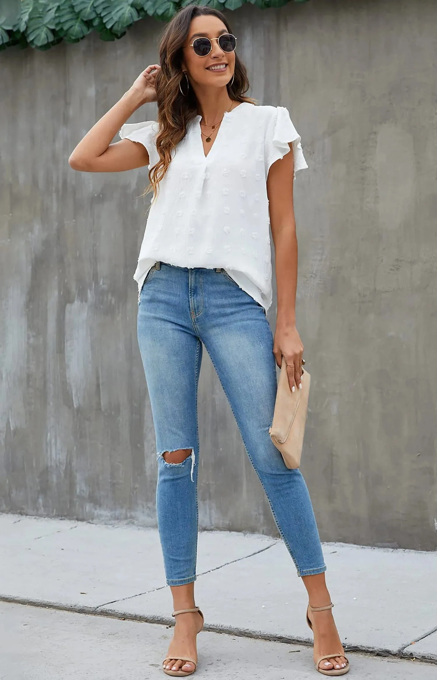 Dressy V Neck Ruffle Sleeve Top