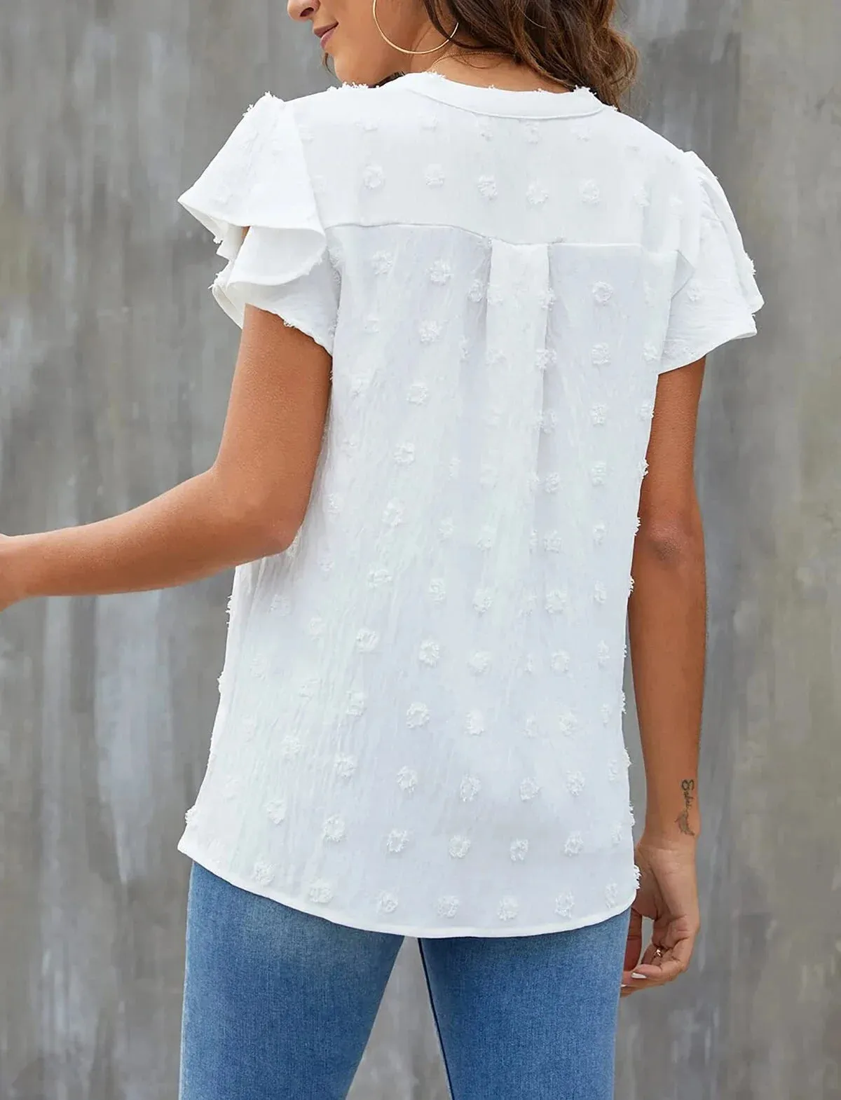 Dressy V Neck Ruffle Sleeve Top