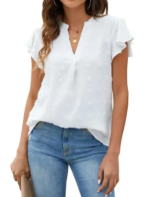 Dressy V Neck Ruffle Sleeve Top