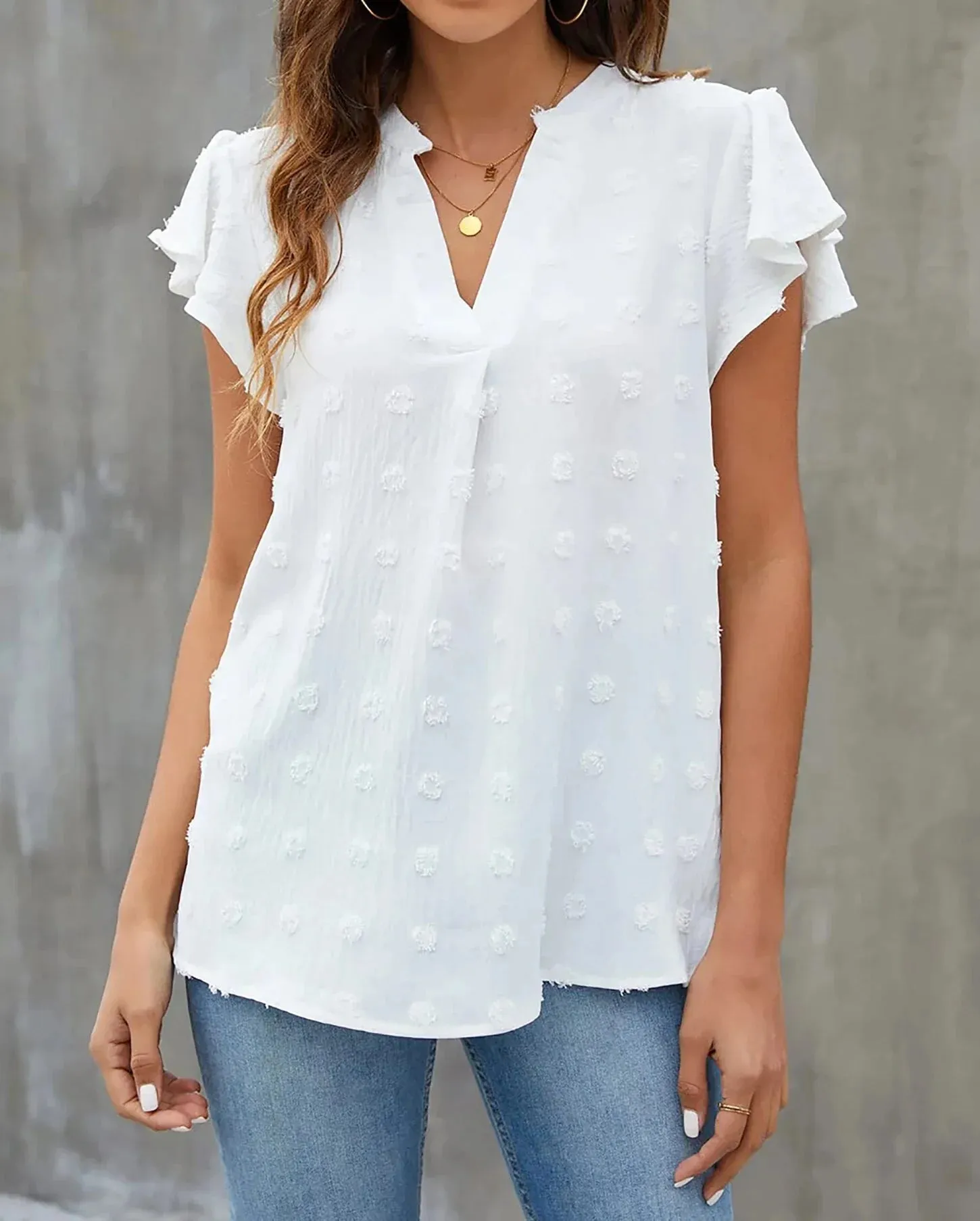 Dressy V Neck Ruffle Sleeve Top