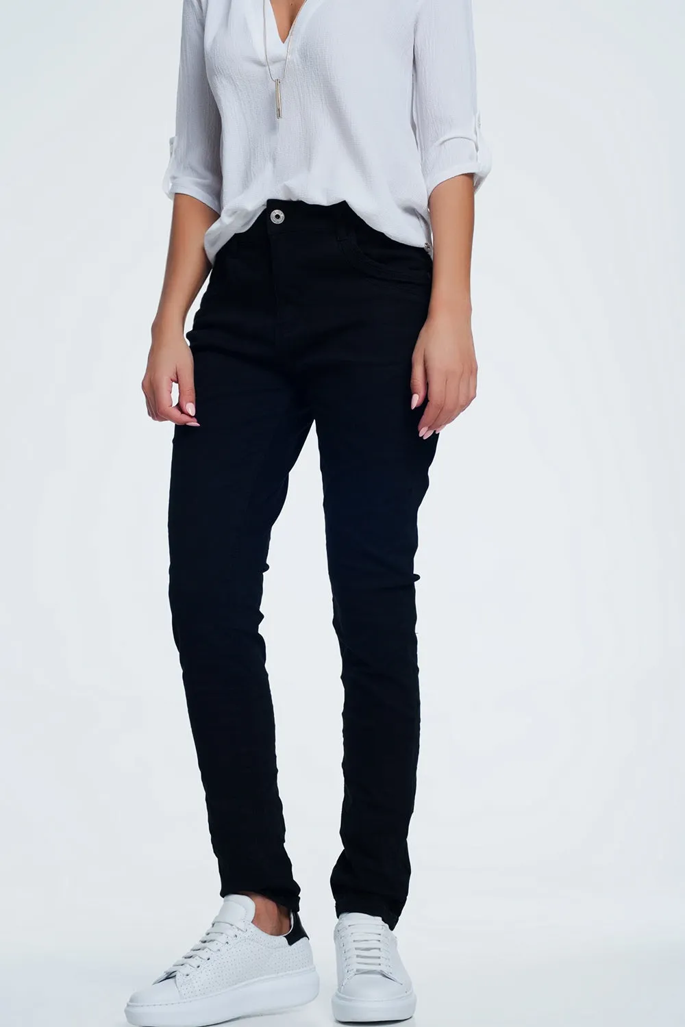 Drop crotch skinny jean in black