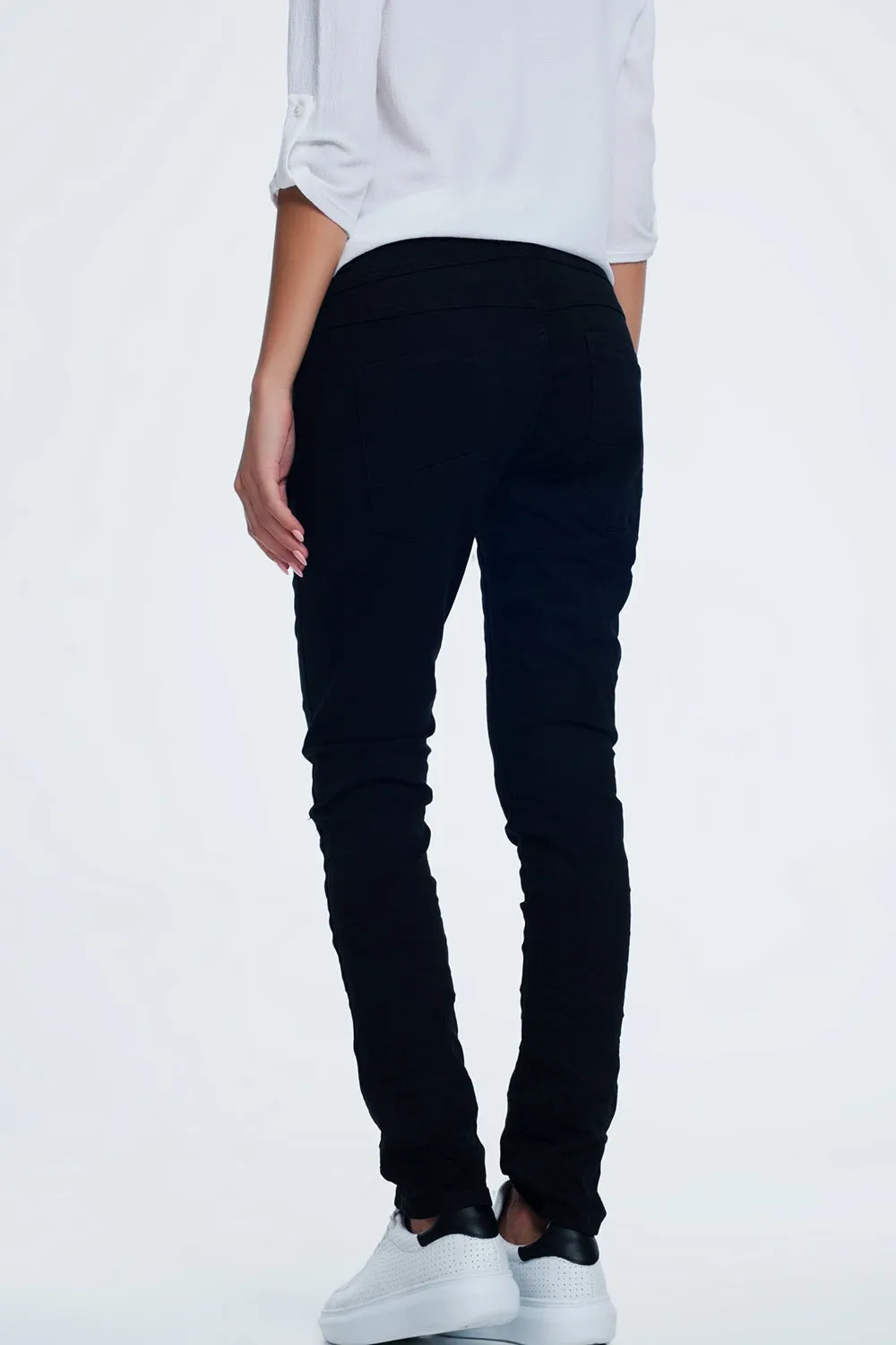 Drop crotch skinny jean in black