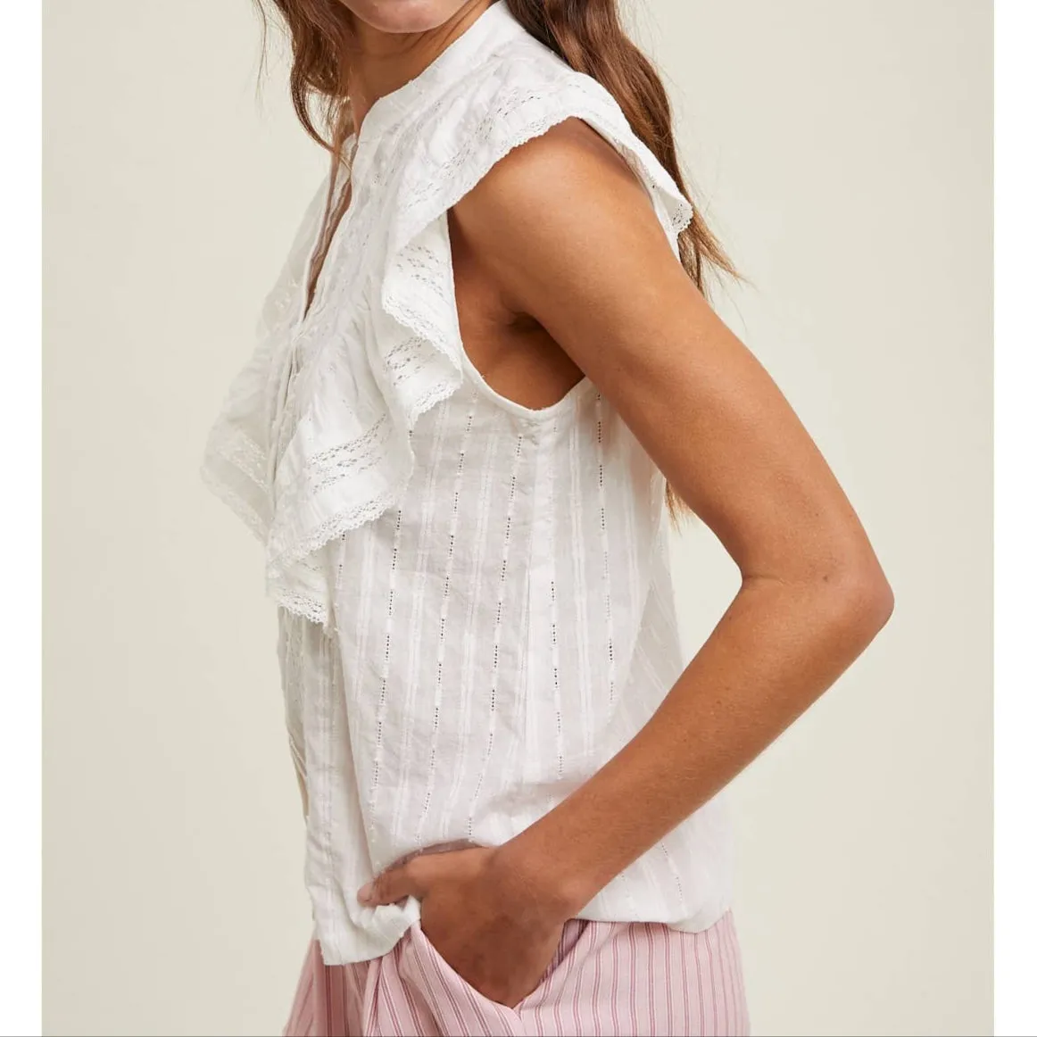Eden Lace Trim Detail Button Up Blouse