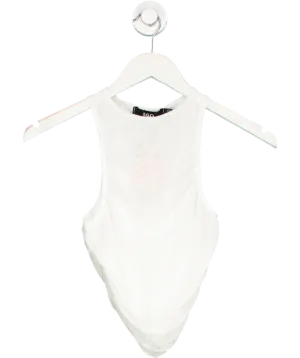 Ego White Ruched Hem Dipped Side Mesh Racer Crop Top UK 8