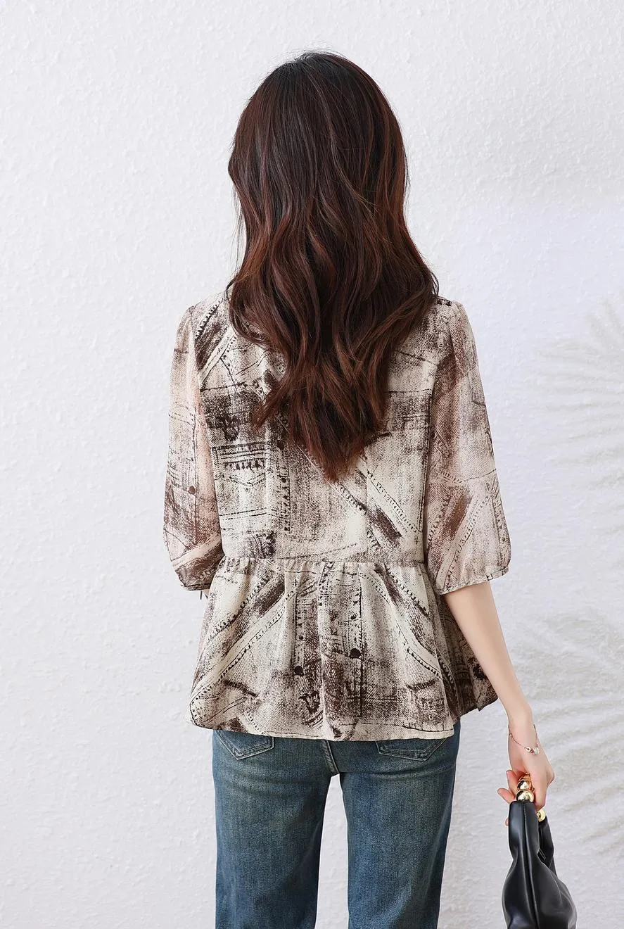 Elegant Women's Blouse with Ruffle Neckline and Loose-fit Design