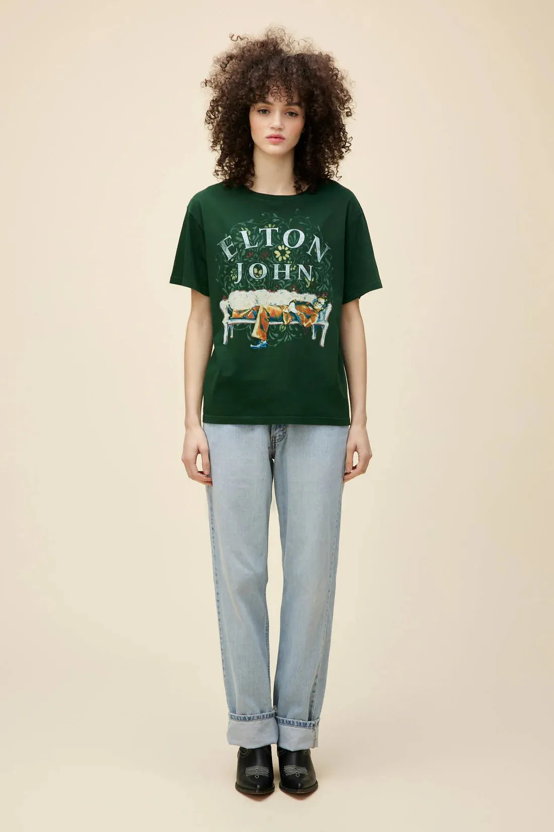 Elton John Floral Boyfriend Tee - Vintage Green