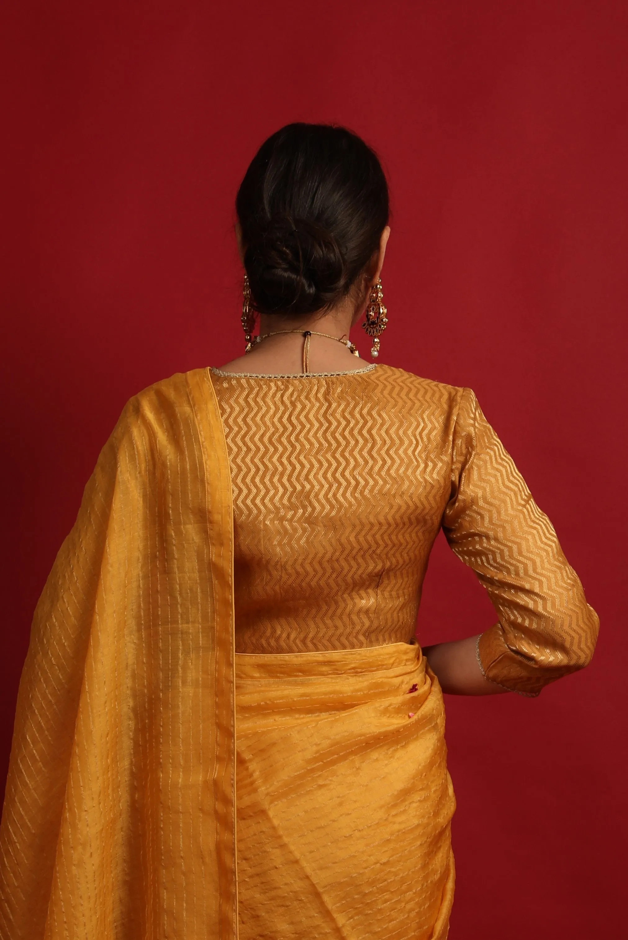 Embroidered Wrap Blouse in Turmeric Yellow  Chanderi Handloom