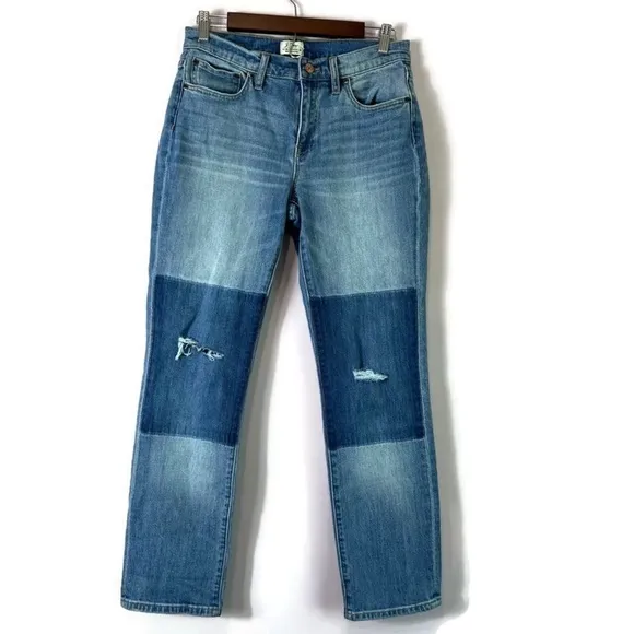 EUC J Crew Slim Broken In Patchwork Boyfriend Distressed Jeans Size 26