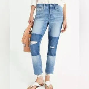 EUC J Crew Slim Broken In Patchwork Boyfriend Distressed Jeans Size 26