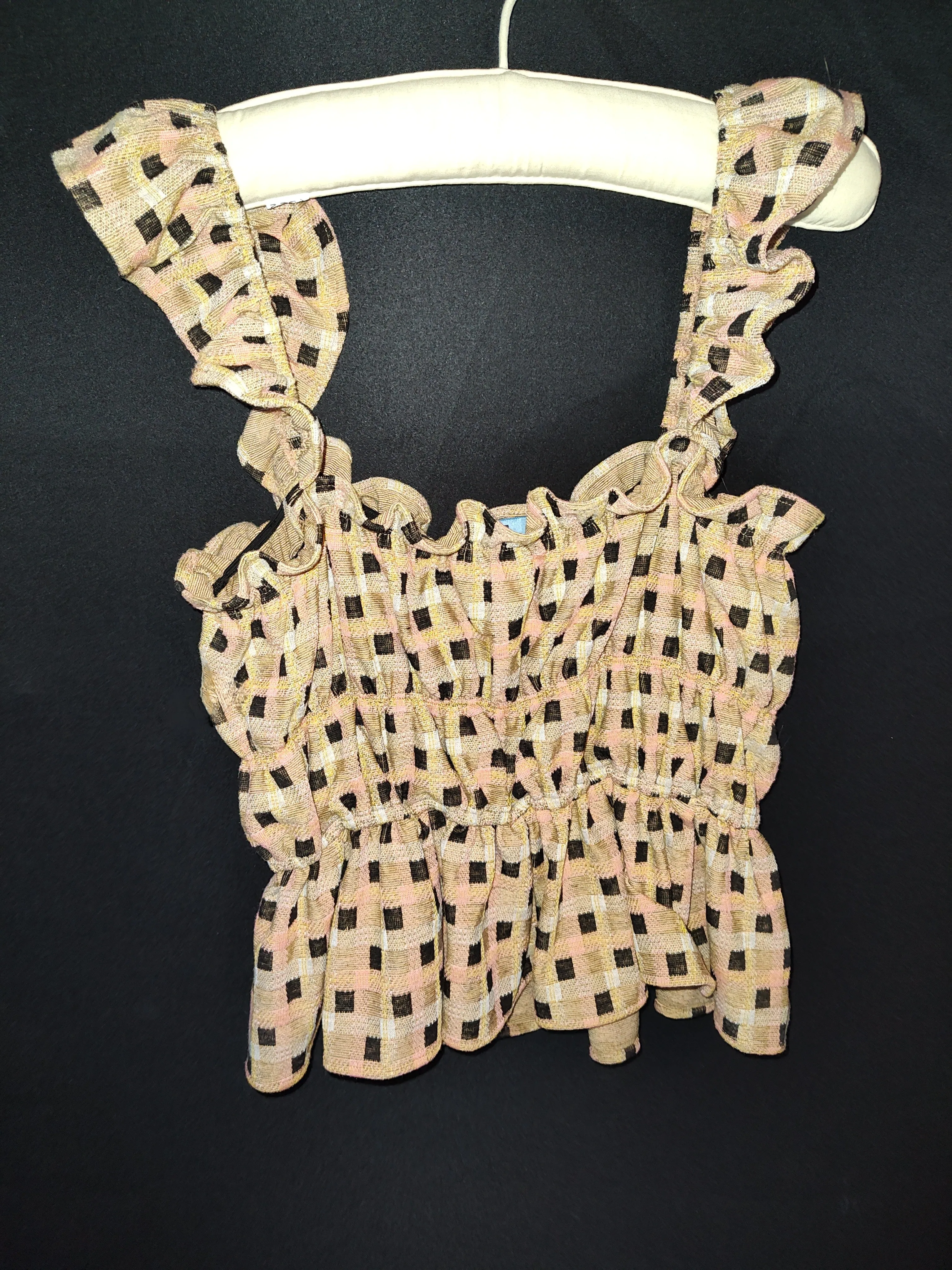 Eva Franco Checked Beige Ruffle Tank Top from Anthropologie