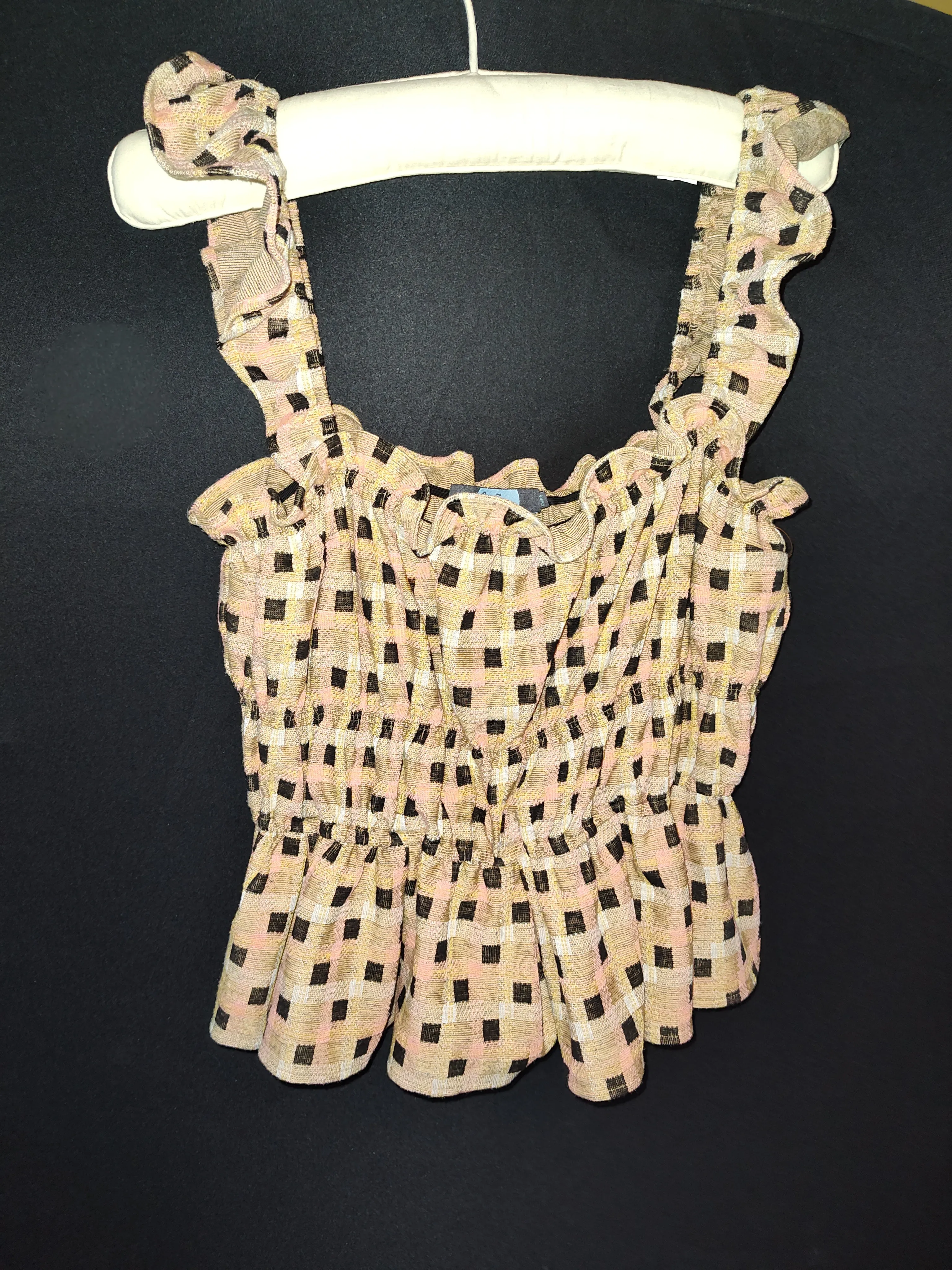 Eva Franco Checked Beige Ruffle Tank Top from Anthropologie