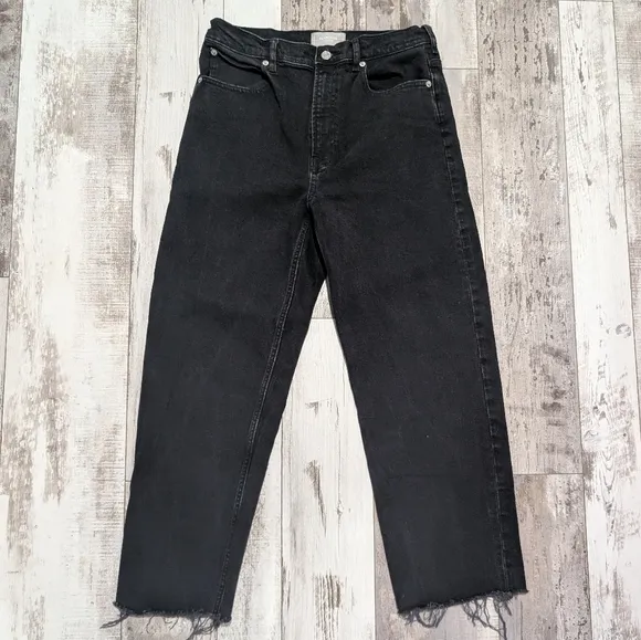 Everlane The Way High Jeans Raw Hem Black Mom Jeans High Waisted Size 29