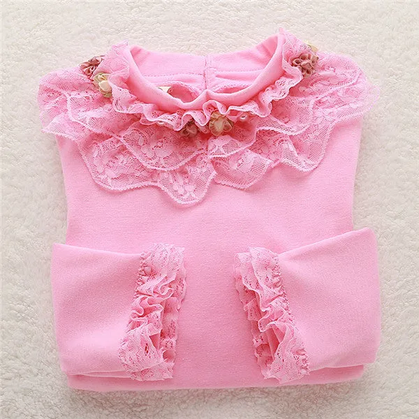 Fashion Children kids girls blouses Baby girls long sleeved school lace white shirts tops&tees TD014